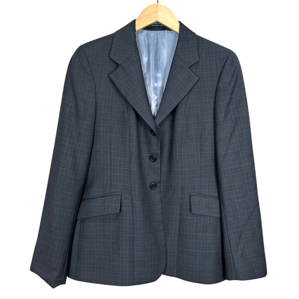 R J CLASSICS Platinum Women's Plaid Blazer Jacket Size 10R Dark Gray Blue